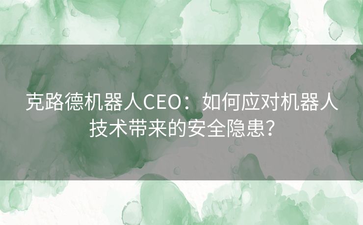 克路德机器人CEO：如何应对机器人技术带来的安全隐患？