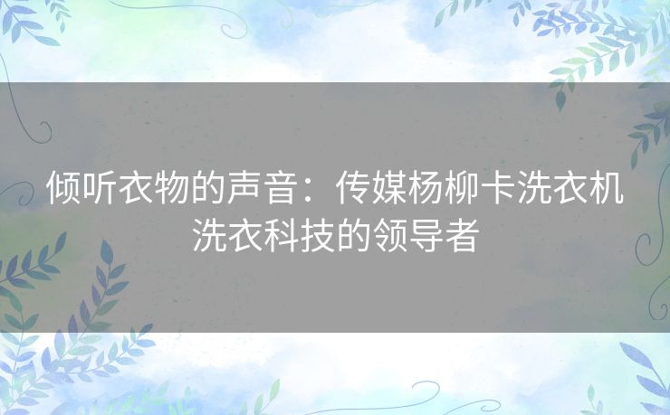 倾听衣物的声音：传媒杨柳卡洗衣机洗衣科技的领导者