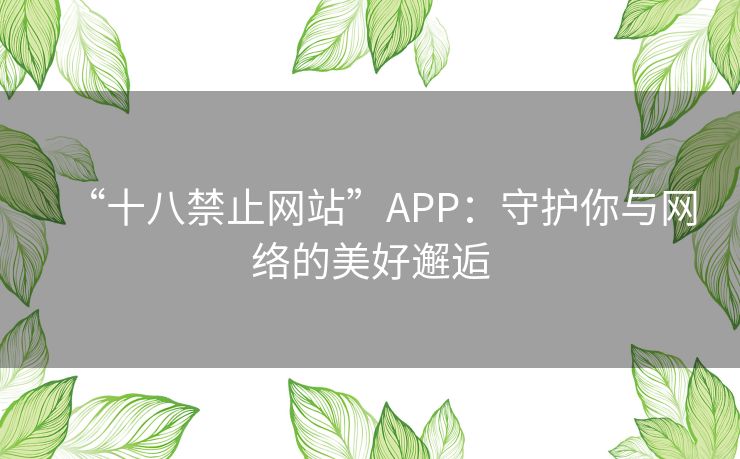 “十八禁止网站”APP：守护你与网络的美好邂逅