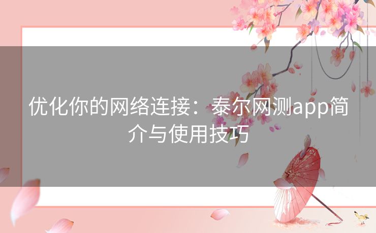 优化你的网络连接：泰尔网测app简介与使用技巧