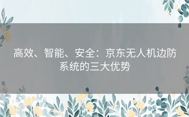 高效、智能、安全：京东无人机边防系统的三大优势