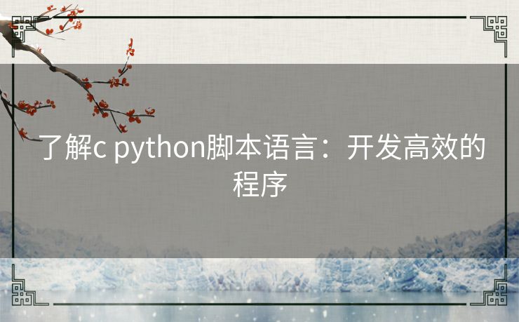 了解c python脚本语言：开发高效的程序