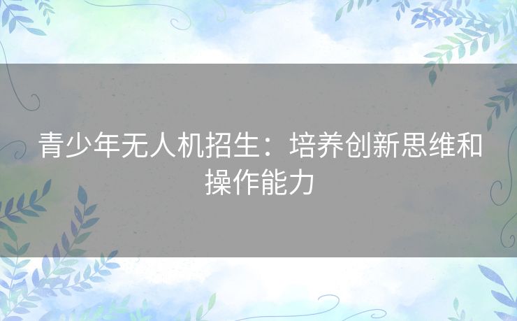 青少年无人机招生：培养创新思维和操作能力