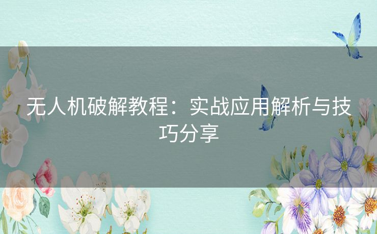 无人机破解教程：实战应用解析与技巧分享