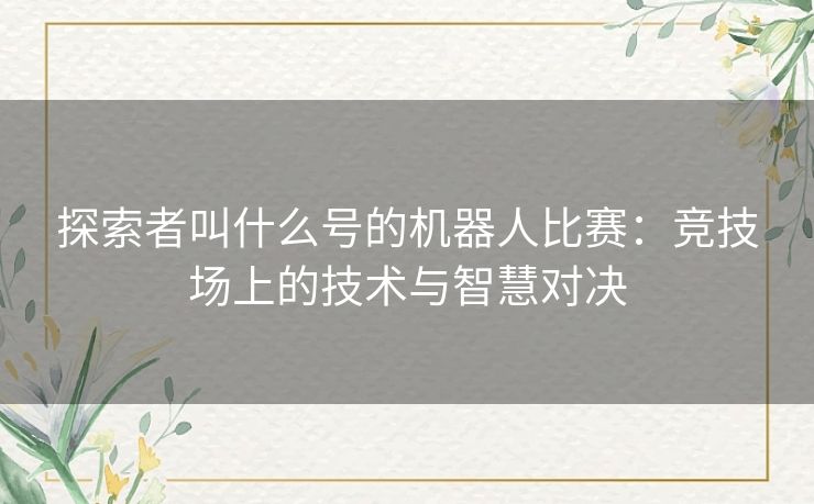 探索者叫什么号的机器人比赛：竞技场上的技术与智慧对决