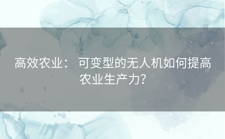 高效农业： 可变型的无人机如何提高农业生产力？