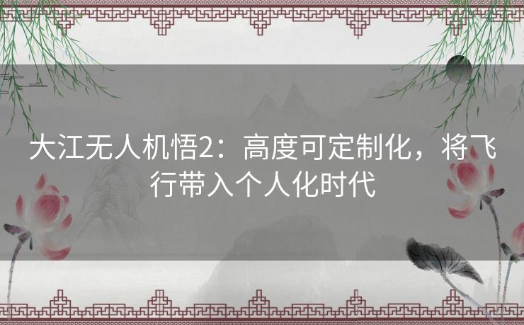 大江无人机悟2：高度可定制化，将飞行带入个人化时代