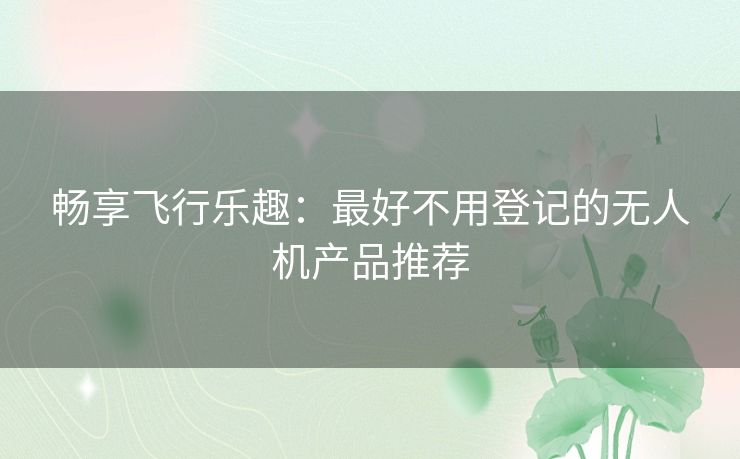 畅享飞行乐趣：最好不用登记的无人机产品推荐