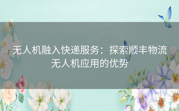 无人机融入快递服务：探索顺丰物流无人机应用的优势