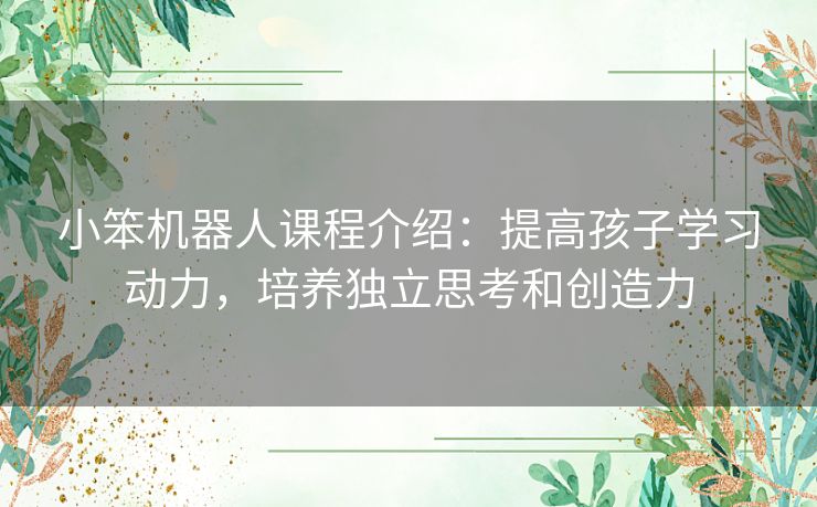 小笨机器人课程介绍：提高孩子学习动力，培养独立思考和创造力