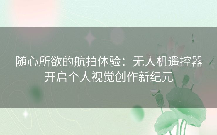 随心所欲的航拍体验：无人机遥控器开启个人视觉创作新纪元