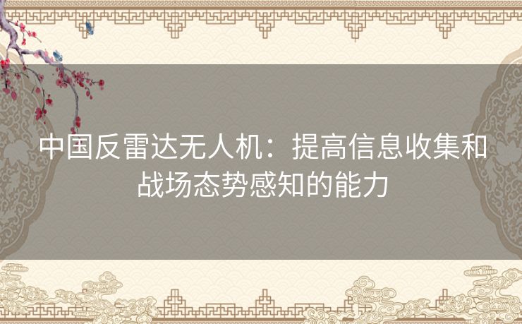 中国反雷达无人机：提高信息收集和战场态势感知的能力