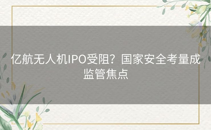 亿航无人机IPO受阻？国家安全考量成监管焦点