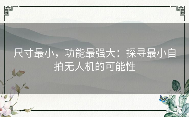 尺寸最小，功能最强大：探寻最小自拍无人机的可能性