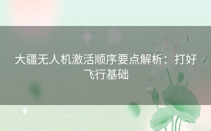 大疆无人机激活顺序要点解析：打好飞行基础