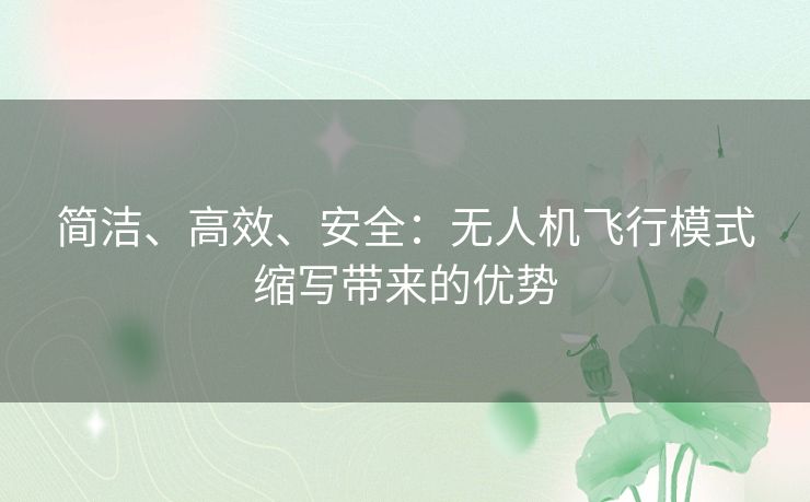 简洁、高效、安全：无人机飞行模式缩写带来的优势